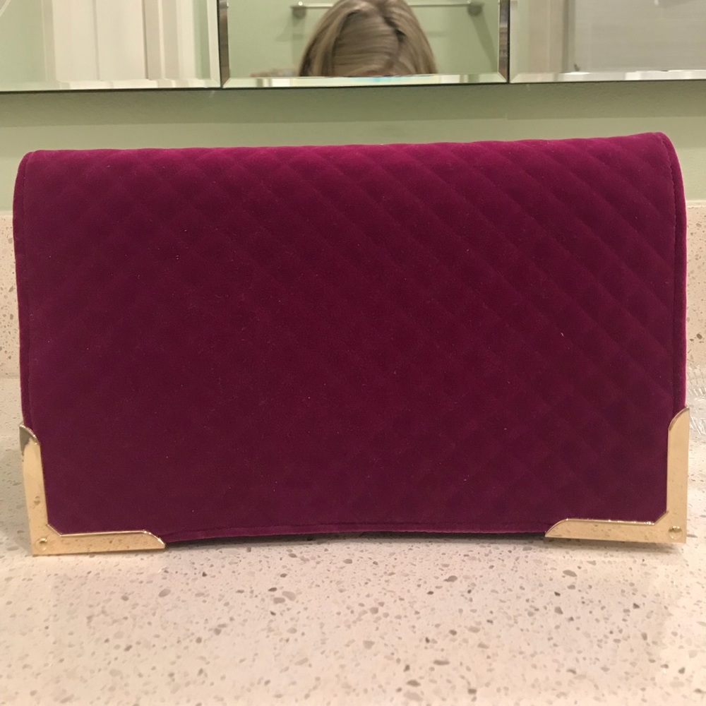 Fuchsia Velvet Clutch with Gold Accents